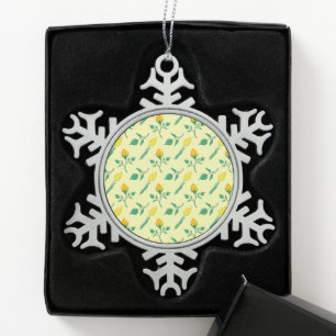 Blumenmuster mit gelben Rosen-und Tulpenfarben-Blu Schneeflocken Zinn-Ornament