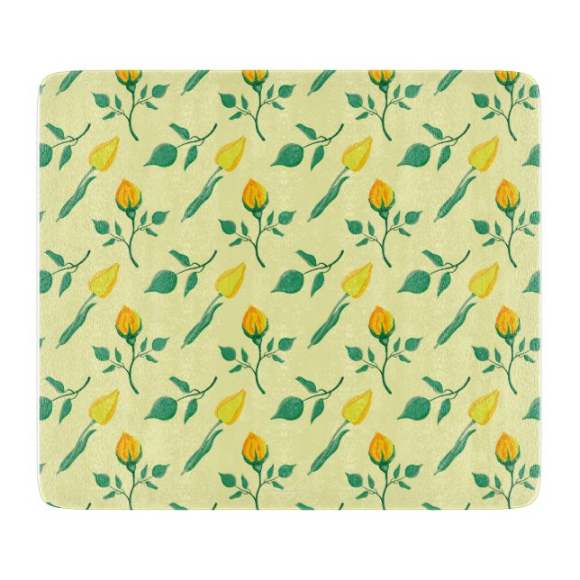 Blumenmuster mit gelben Rosen-und Tulpenfarben-Blu Schneidebrett (Vorderseite)