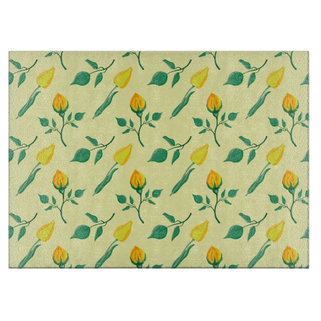 Blumenmuster mit gelben Rosen-und Tulpenfarben-Blu Schneidebrett (Vorderseite)