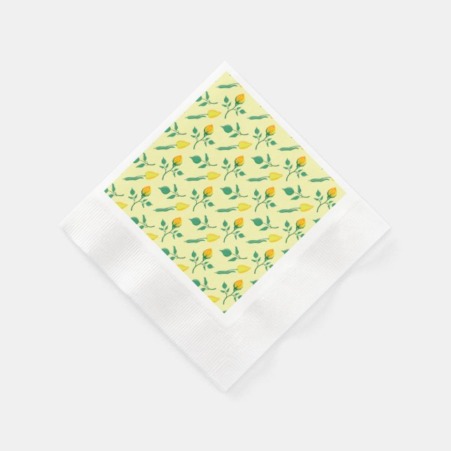 Blumenmuster mit gelben Rosen-und Tulpenfarben-Blu Serviette (Ecke)