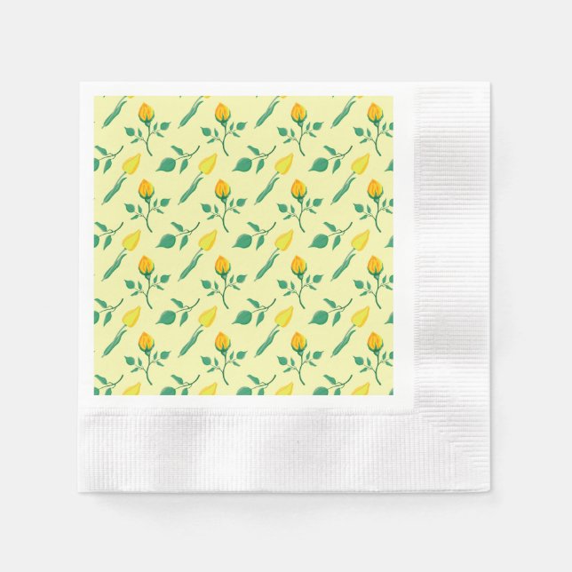 Blumenmuster mit gelben Rosen-und Tulpenfarben-Blu Serviette (Vorderseite)
