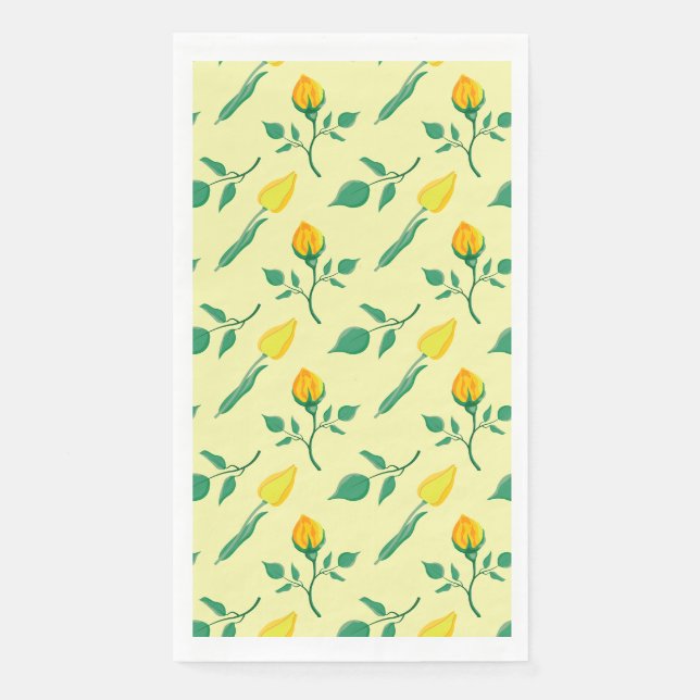 Blumenmuster mit gelben Rosen-und Tulpenfarben-Blu Serviette (Vorderseite)