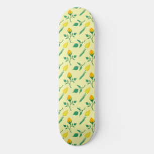 Blumenmuster mit gelben Rosen-und Tulpenfarben-Blu Skateboard