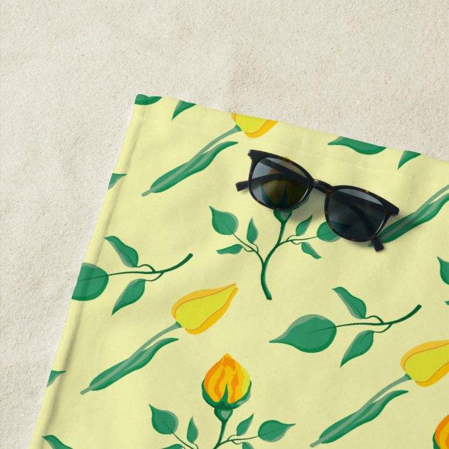 Blumenmuster mit gelben Rosen-und Tulpenfarben-Blu Strandtuch (Beispiel)