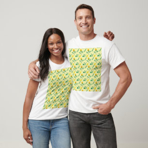 Blumenmuster mit gelben Rosen-und Tulpenfarben-Blu T-Shirt