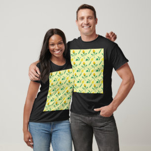 Blumenmuster mit gelben Rosen-und Tulpenfarben-Blu T-Shirt