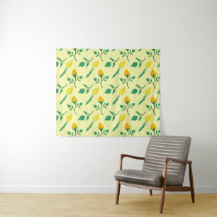 Blumenmuster mit gelben Rosen-und Tulpenfarben-Blu Wandteppich