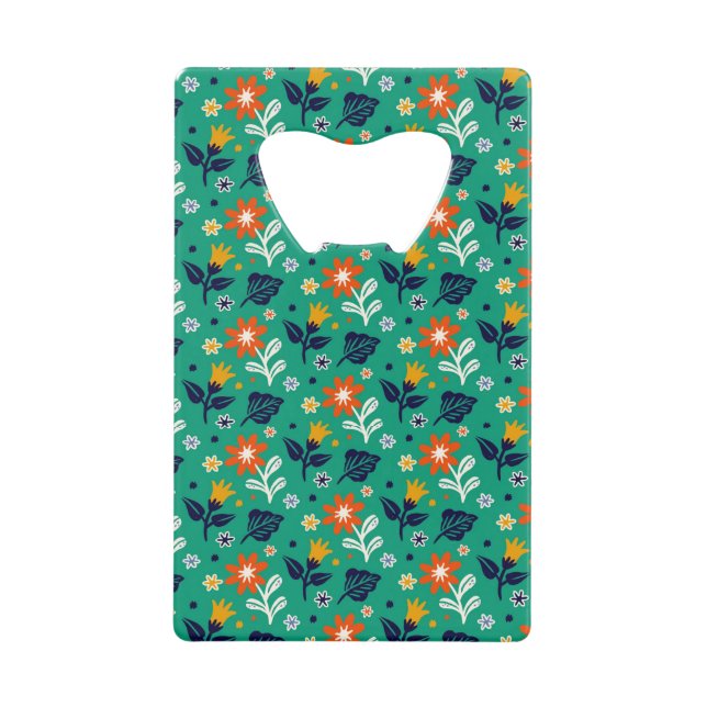 Blumenmuster mit grünem Hintergrund Geldbeutel Flaschenöffner (Vorderseite)