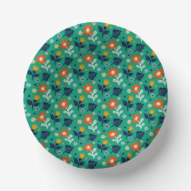 Blumenmuster mit grünem Hintergrund Pappteller (Vorderseite)