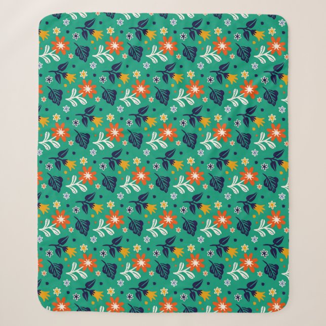 Blumenmuster mit grünem Hintergrund Sherpadecke (Vorderseite)