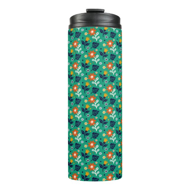 Blumenmuster mit grünem Hintergrund Thermosbecher (Vorderseite)