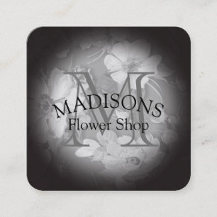 Blumenmuster mit Monogramm Quadratische Visitenkarte