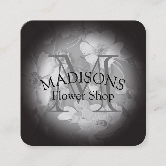 Blumenmuster mit Monogramm Quadratische Visitenkarte (Vorderseite)
