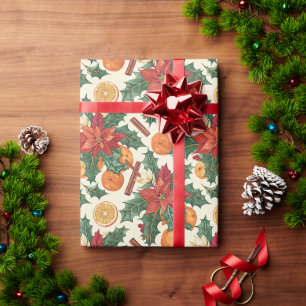 Blumenmuster mit Poinsettien, Orangen, Holunder Geschenkpapier