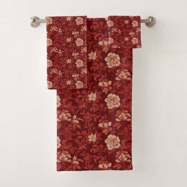 Blumenmuster mit Rich Red Hues Badhandtuch Set (Insitu)