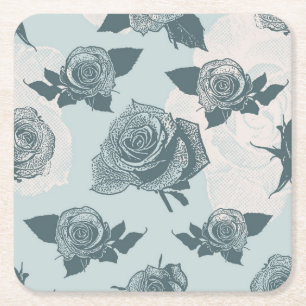 Blumenmuster mit Rose Rechteckiger Pappuntersetzer