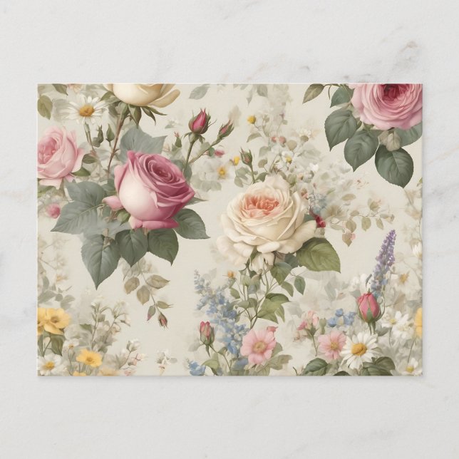 Blumenmuster mit Rose und Wildblumen rustikal Postkarte (Vorderseite)