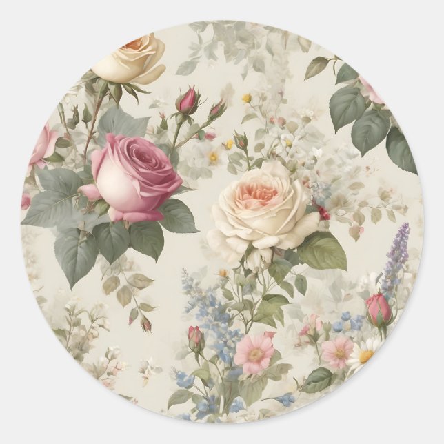 Blumenmuster mit Rose und Wildblumen rustikal Runder Aufkleber (Vorderseite)