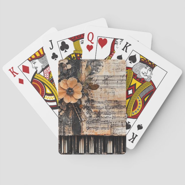 Blumenmuster mit rustikalen Klaviertasten und eine Spielkarten (Rückseite)