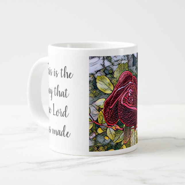 Blumenmuster mit Schrift Verse, Rose "Festes Glas" Jumbo-Tasse (Vorderseite Links)