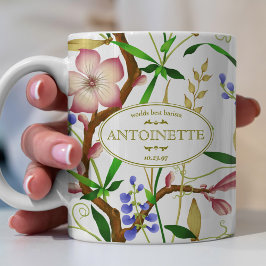 Blumenmuster mit Viktorianischem Stilschild Kaffeetasse