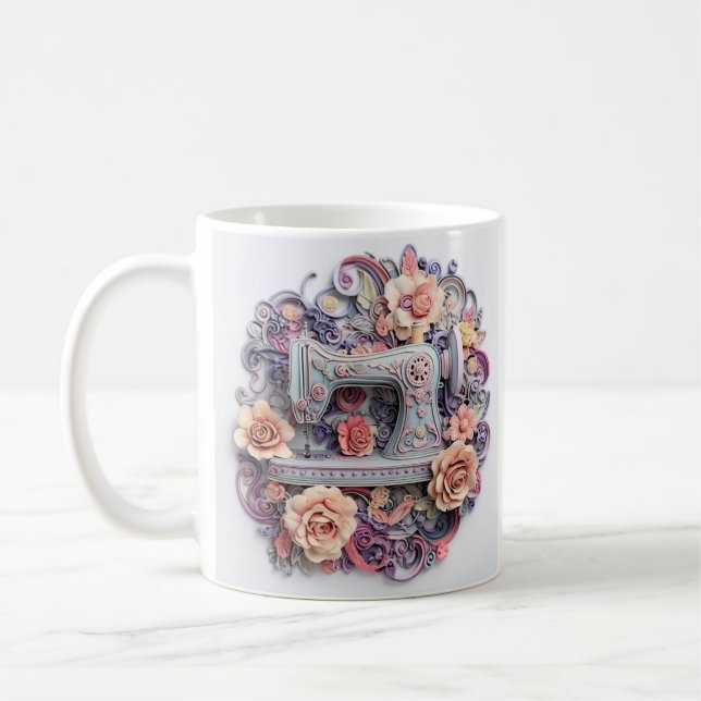 Blumenmuster mit Vintager Nähmaschine Kaffeetasse (Links)
