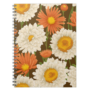 Blumenmuster mit weißer und orangefarbener Blume Notizblock