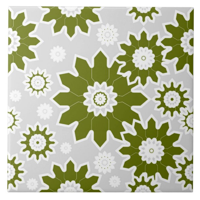 Blumenmuster, modernes Design, olivgrün, weiß Fliese (Vorderseite)