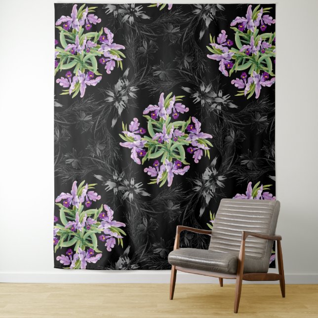 Blumenmuster Monochrome Cornblumen Orchid Wandteppich (Beispiel)