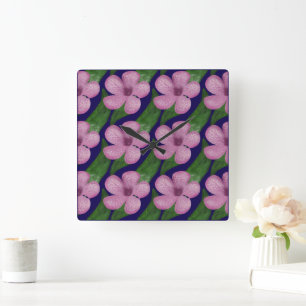 Blumenmuster Nahtlos Botanisches Ästhetikdesign Quadratische Wanduhr