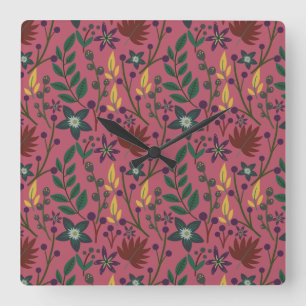 Blumenmuster nahtlos rosa Blume Blätter Verzweigun Quadratische Wanduhr