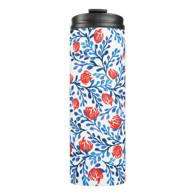 Blumenmuster: Nahtlose Blätter Thermosbecher (Vorderseite)
