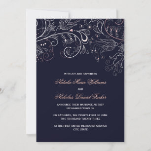 Blumenmuster Navy mit Tulpe - Hochzeitsankündigung Einladung