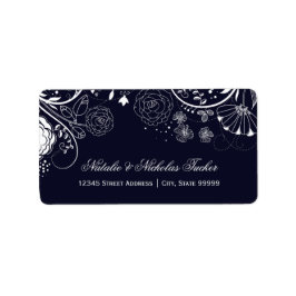 Blumenmuster Navy/White - Adressetiketten