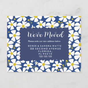 Blumenmuster Neue Adresse Postkarte Navy & Weiß