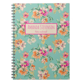 Blumenmuster-Notebook in Rosa und Orange Notizblock