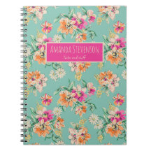 Blumenmuster-Notebook in Rosa und Orange