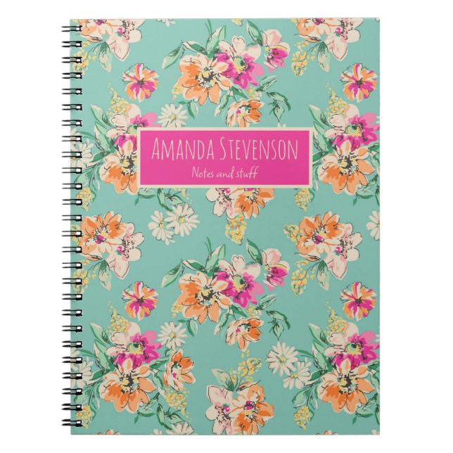 Blumenmuster-Notebook in Rosa und Orange Notizblock (Vorderseite)