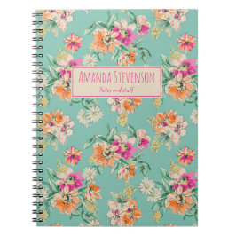 Blumenmuster-Notebook in Rosa und Orange Notizblock