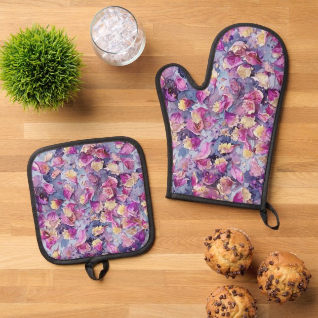 Blumenmuster  ofenhandschuh & Topflappen-Set (Oben Unten)