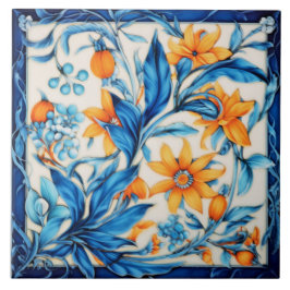 Blumenmuster - orange und blau fliese