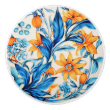 Blumenmuster - Orange und Blau