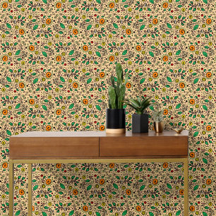 Blumenmuster orange Wirbel Beere auf Orange - Tapete