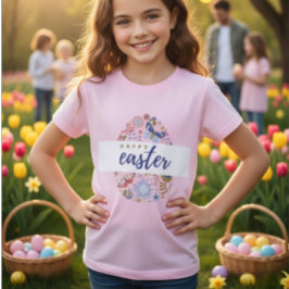 Blumenmuster-Osterei-Happy-Easter-T-Shirt für Mädc T-Shirt