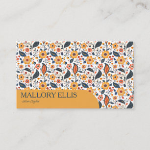Blumenmuster Paisley Orange   Friseur Visitenkarte