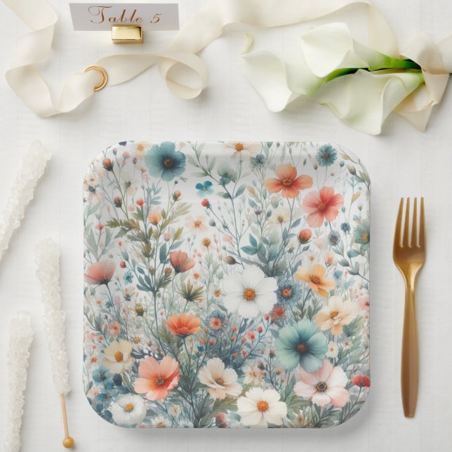 Blumenmuster-Papierteller Pappteller (Hochzeit)