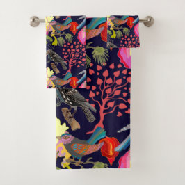 Blumenmuster Paradies Vögel und blühende Bäume Badhandtuch Set
