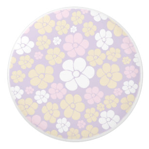 Blumenmuster - Pastellrosa, Gelb und Lila Keramikknauf