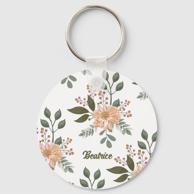 Blumenmuster - Personalisierter Schlüsselanhänger (Vorderseite)