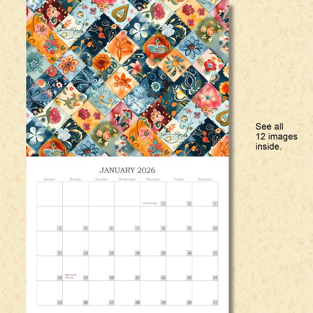 Blumenmuster-Quilt-Wall-Kalender Kalender (Von Creator hochgeladen)